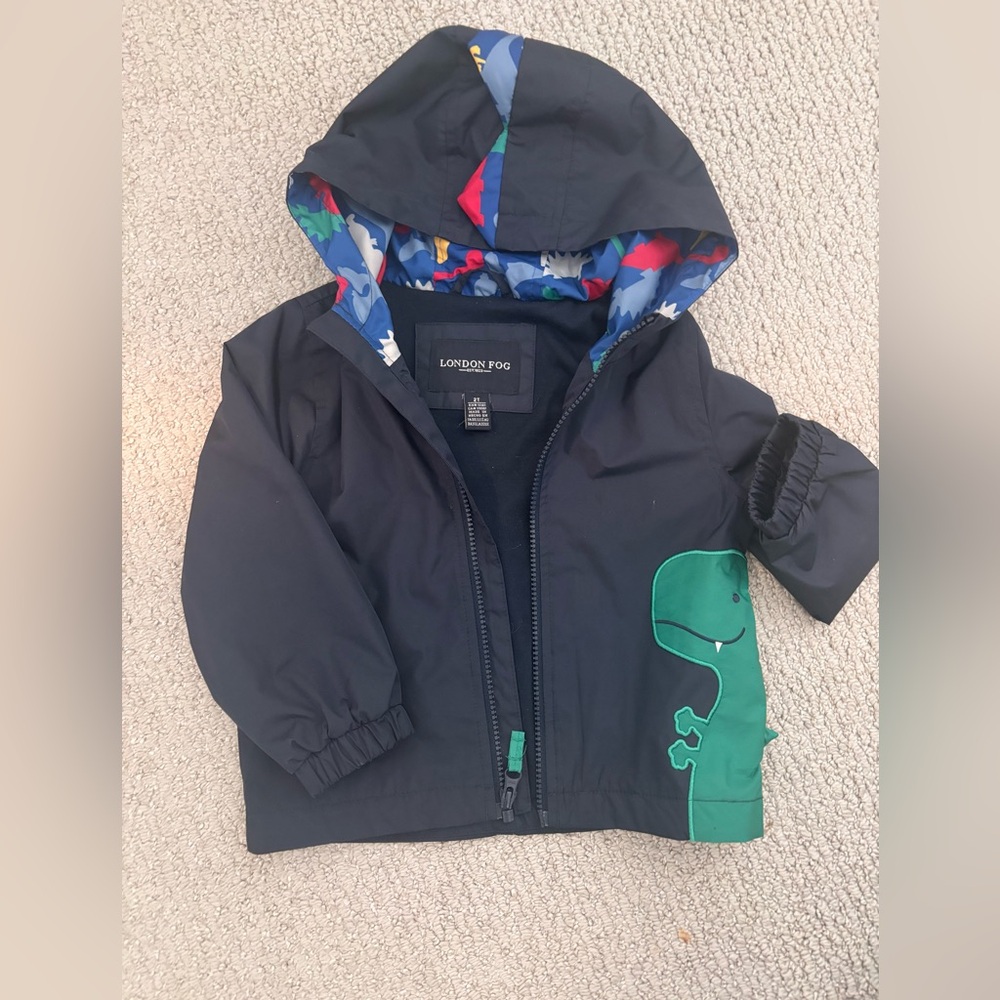 London Fog Navy dinosaur rain jacket